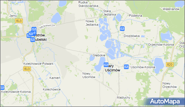 mapa Głębokie gmina Uścimów, Głębokie gmina Uścimów na mapie Targeo