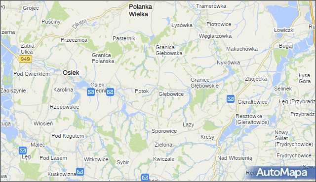 mapa Głębowice gmina Osiek, Głębowice gmina Osiek na mapie Targeo