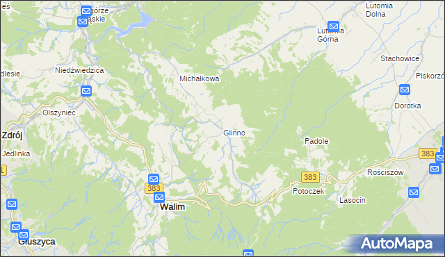 mapa Glinno gmina Walim, Glinno gmina Walim na mapie Targeo