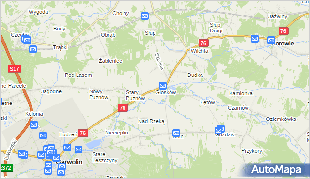 mapa Głosków gmina Borowie, Głosków gmina Borowie na mapie Targeo