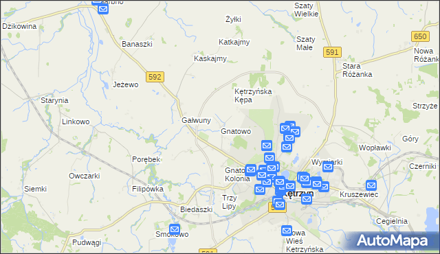 mapa Gnatowo gmina Kętrzyn, Gnatowo gmina Kętrzyn na mapie Targeo