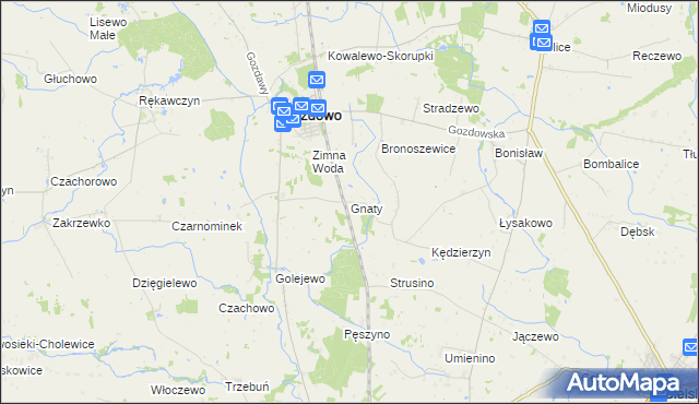 mapa Gnaty gmina Gozdowo, Gnaty gmina Gozdowo na mapie Targeo