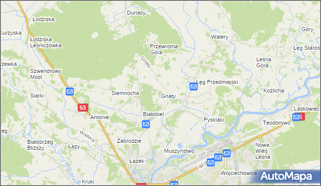 mapa Gnaty gmina Lelis, Gnaty gmina Lelis na mapie Targeo