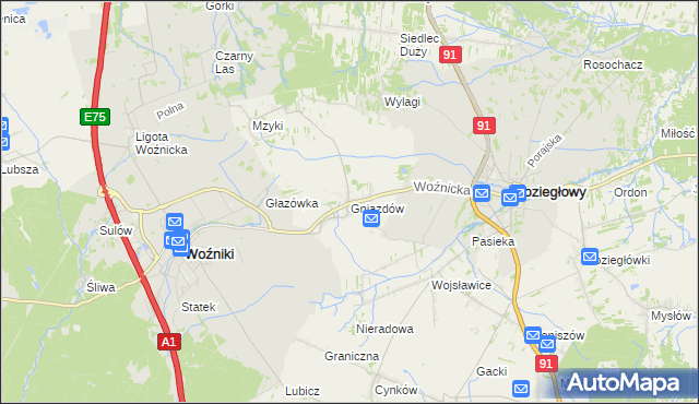 mapa Gniazdów gmina Koziegłowy, Gniazdów gmina Koziegłowy na mapie Targeo