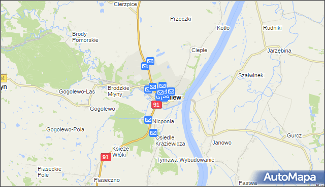 mapa Gniew, Gniew na mapie Targeo