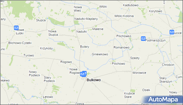 mapa Gniewkowo gmina Bulkowo, Gniewkowo gmina Bulkowo na mapie Targeo