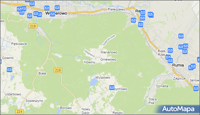 mapa Gniewowo gmina Wejherowo, Gniewowo gmina Wejherowo na mapie Targeo