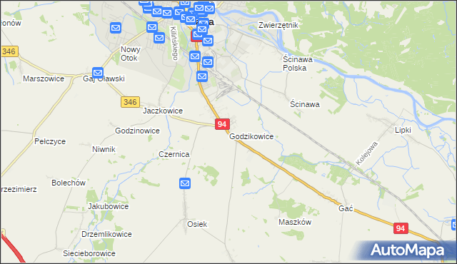 mapa Godzikowice, Godzikowice na mapie Targeo