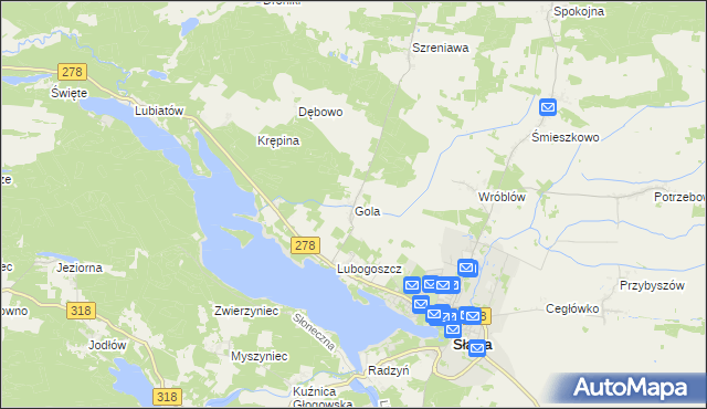 mapa Gola gmina Sława, Gola gmina Sława na mapie Targeo