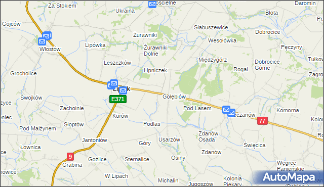 mapa Gołębiów gmina Lipnik, Gołębiów gmina Lipnik na mapie Targeo