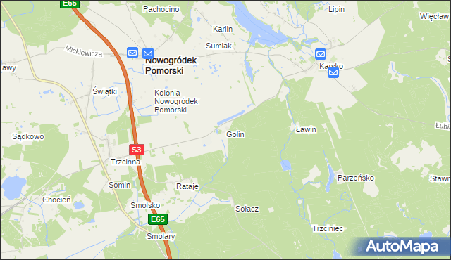 mapa Golin gmina Nowogródek Pomorski, Golin gmina Nowogródek Pomorski na mapie Targeo