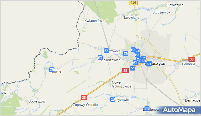 mapa Gołuszowice, Gołuszowice na mapie Targeo