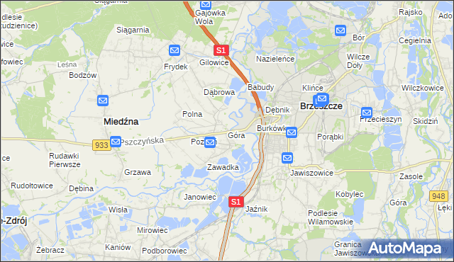 mapa Góra gmina Miedźna, Góra gmina Miedźna na mapie Targeo
