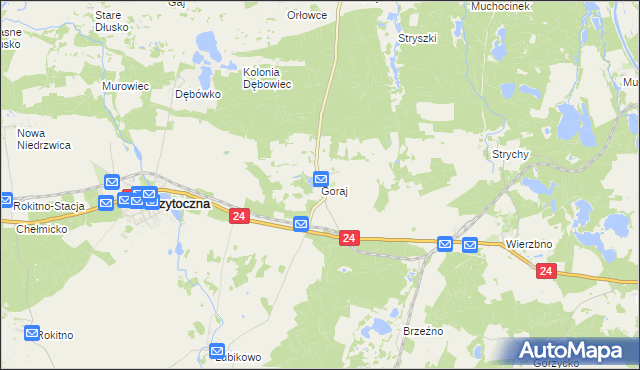 mapa Goraj gmina Przytoczna, Goraj gmina Przytoczna na mapie Targeo
