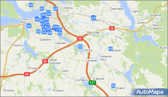 mapa Górka gmina Ostróda, Górka gmina Ostróda na mapie Targeo