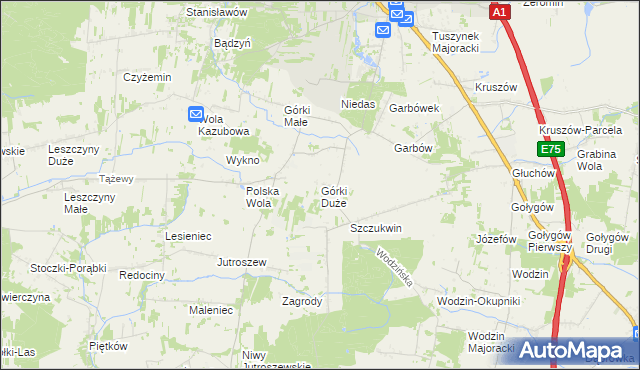 mapa Górki Duże gmina Tuszyn, Górki Duże gmina Tuszyn na mapie Targeo