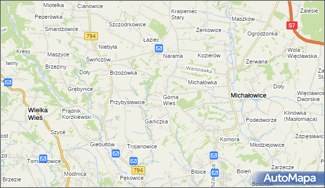 mapa Górna Wieś gmina Michałowice, Górna Wieś gmina Michałowice na mapie Targeo