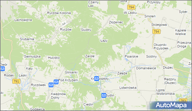 mapa Góry Bydlińskie, Góry Bydlińskie na mapie Targeo