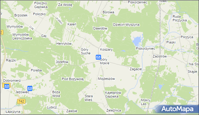 mapa Góry Mokre, Góry Mokre na mapie Targeo