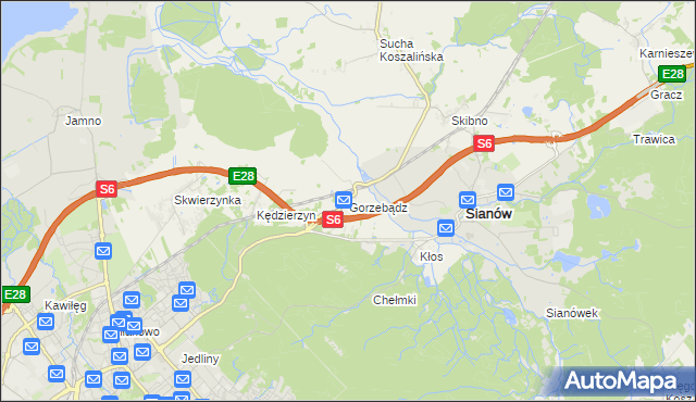 mapa Gorzebądz gmina Sianów, Gorzebądz gmina Sianów na mapie Targeo