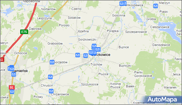 mapa Gorzkowice, Gorzkowice na mapie Targeo