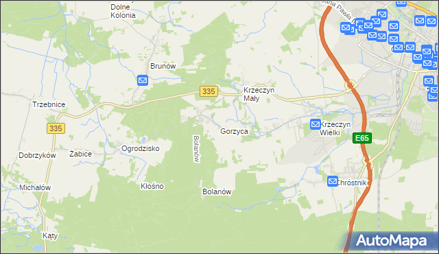 mapa Gorzyca gmina Lubin, Gorzyca gmina Lubin na mapie Targeo
