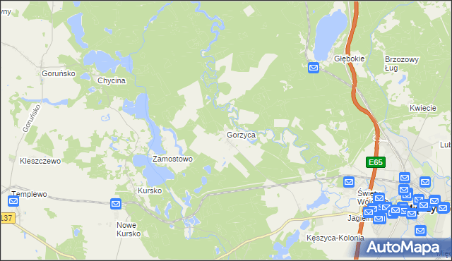 mapa Gorzyca gmina Międzyrzecz, Gorzyca gmina Międzyrzecz na mapie Targeo