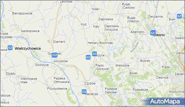 mapa Gorzyce gmina Żabno, Gorzyce gmina Żabno na mapie Targeo