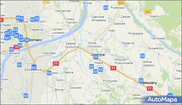 mapa Gorzyce powiat tarnobrzeski, Gorzyce powiat tarnobrzeski na mapie Targeo