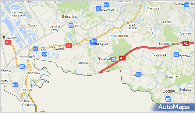 mapa Gorzyczki gmina Gorzyce, Gorzyczki gmina Gorzyce na mapie Targeo