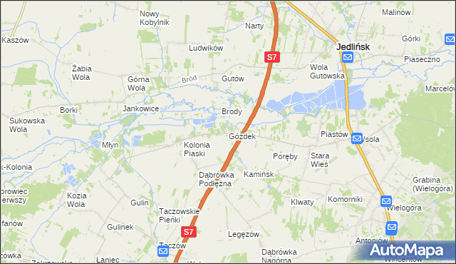 mapa Gózdek gmina Zakrzew, Gózdek gmina Zakrzew na mapie Targeo