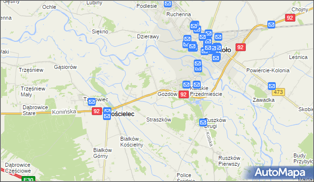 mapa Gozdów gmina Kościelec, Gozdów gmina Kościelec na mapie Targeo