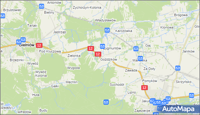 mapa Goździków gmina Gielniów, Goździków gmina Gielniów na mapie Targeo