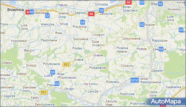 mapa Grabie gmina Skawina, Grabie gmina Skawina na mapie Targeo