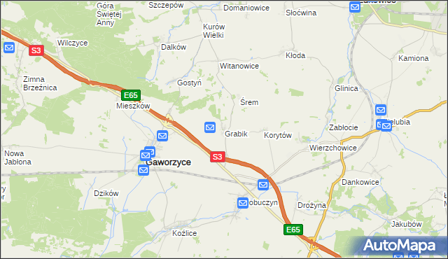 mapa Grabik gmina Gaworzyce, Grabik gmina Gaworzyce na mapie Targeo