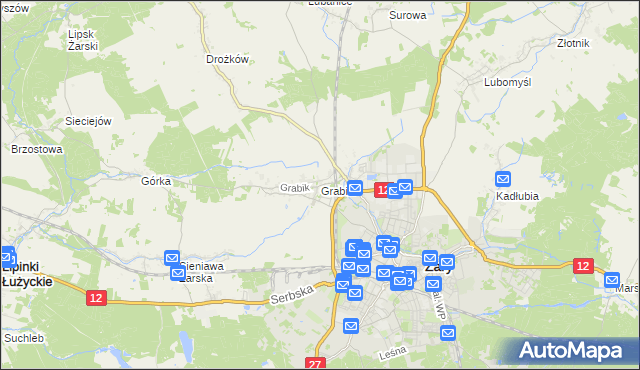 mapa Grabik gmina Żary, Grabik gmina Żary na mapie Targeo