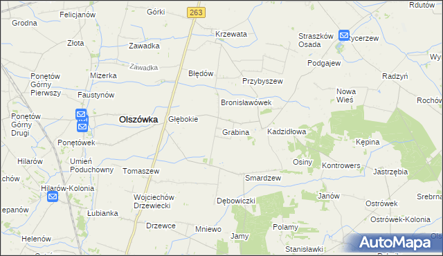 mapa Grabina gmina Olszówka, Grabina gmina Olszówka na mapie Targeo