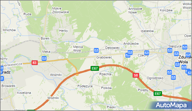 mapa Grabowiec gmina Sieradz, Grabowiec gmina Sieradz na mapie Targeo