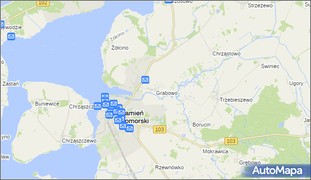 mapa Grabowo gmina Kamień Pomorski, Grabowo gmina Kamień Pomorski na mapie Targeo