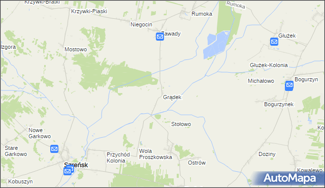 mapa Grądek gmina Szreńsk, Grądek gmina Szreńsk na mapie Targeo