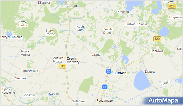 mapa Grądy gmina Ludwin, Grądy gmina Ludwin na mapie Targeo