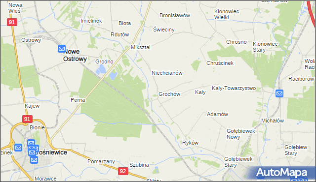 mapa Grochów gmina Nowe Ostrowy, Grochów gmina Nowe Ostrowy na mapie Targeo