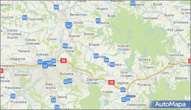 mapa Gródek gmina Grybów, Gródek gmina Grybów na mapie Targeo