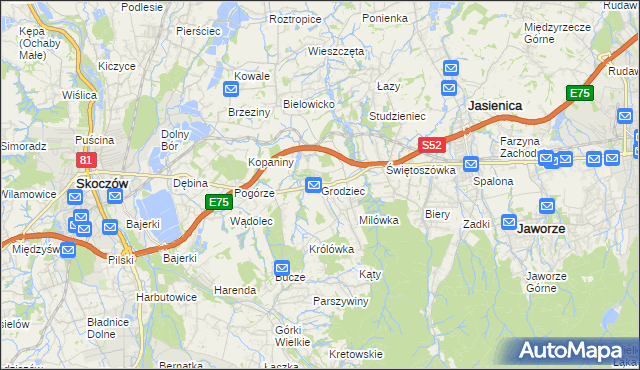 mapa Grodziec gmina Jasienica, Grodziec gmina Jasienica na mapie Targeo