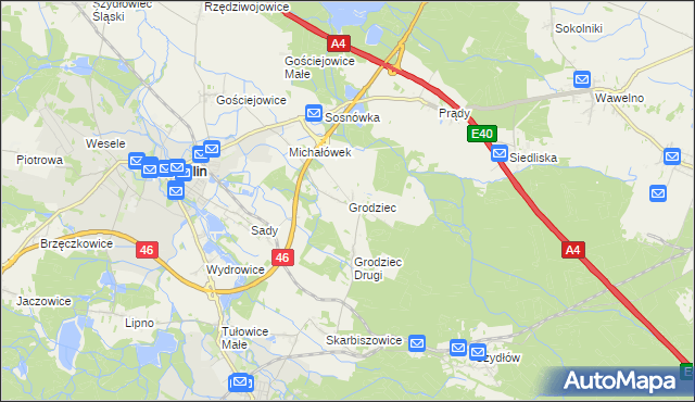 mapa Grodziec gmina Niemodlin, Grodziec gmina Niemodlin na mapie Targeo