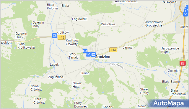 mapa Grodziec powiat koniński, Grodziec powiat koniński na mapie Targeo