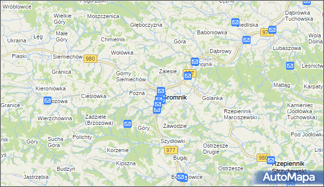 mapa Gromnik powiat tarnowski, Gromnik powiat tarnowski na mapie Targeo