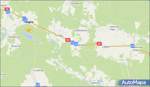 mapa Gronów gmina Dąbie, Gronów gmina Dąbie na mapie Targeo