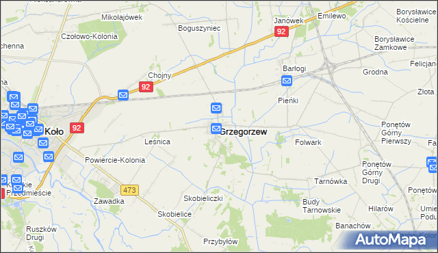 mapa Grzegorzew, Grzegorzew na mapie Targeo