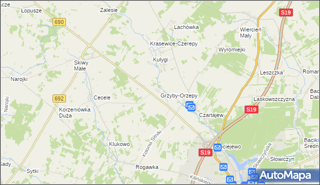 mapa Grzyby-Orzepy, Grzyby-Orzepy na mapie Targeo